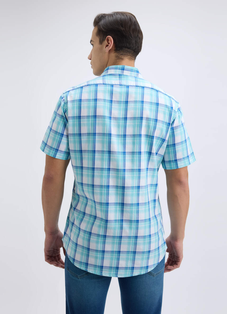 Men Blue Check Short Sleeve Shirt, , large image number 2