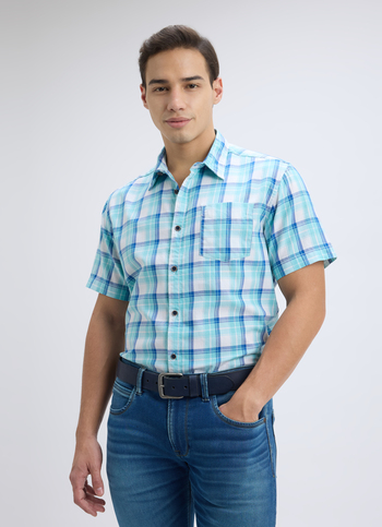 Men Blue Check Short Sleeve Shirt