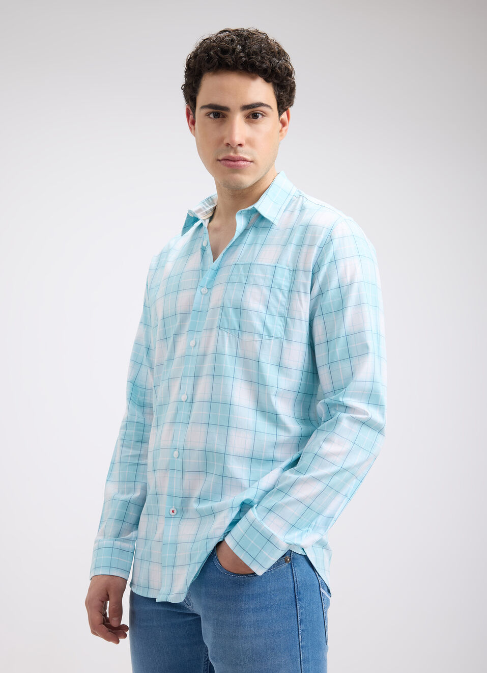Men Blue Check Full Sleeve Shirt, , large image number 3