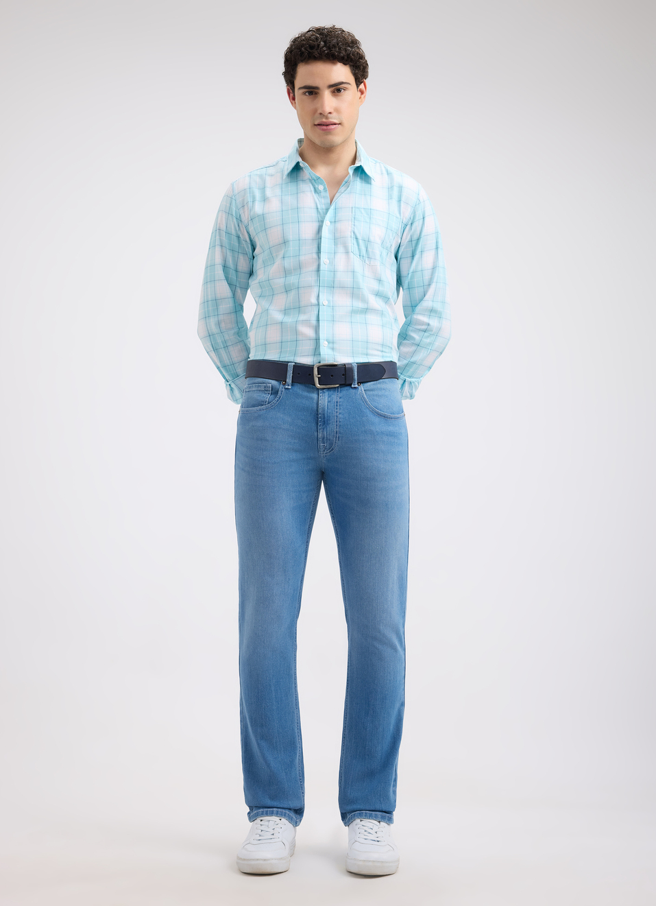 Men Blue Check Full Sleeve Shirt, , large image number 5