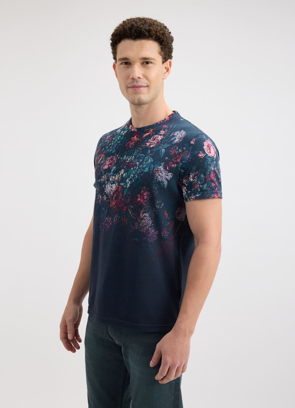 Men Black Floral Gradient Print Short Sleeve T-shirt, , large image number 3