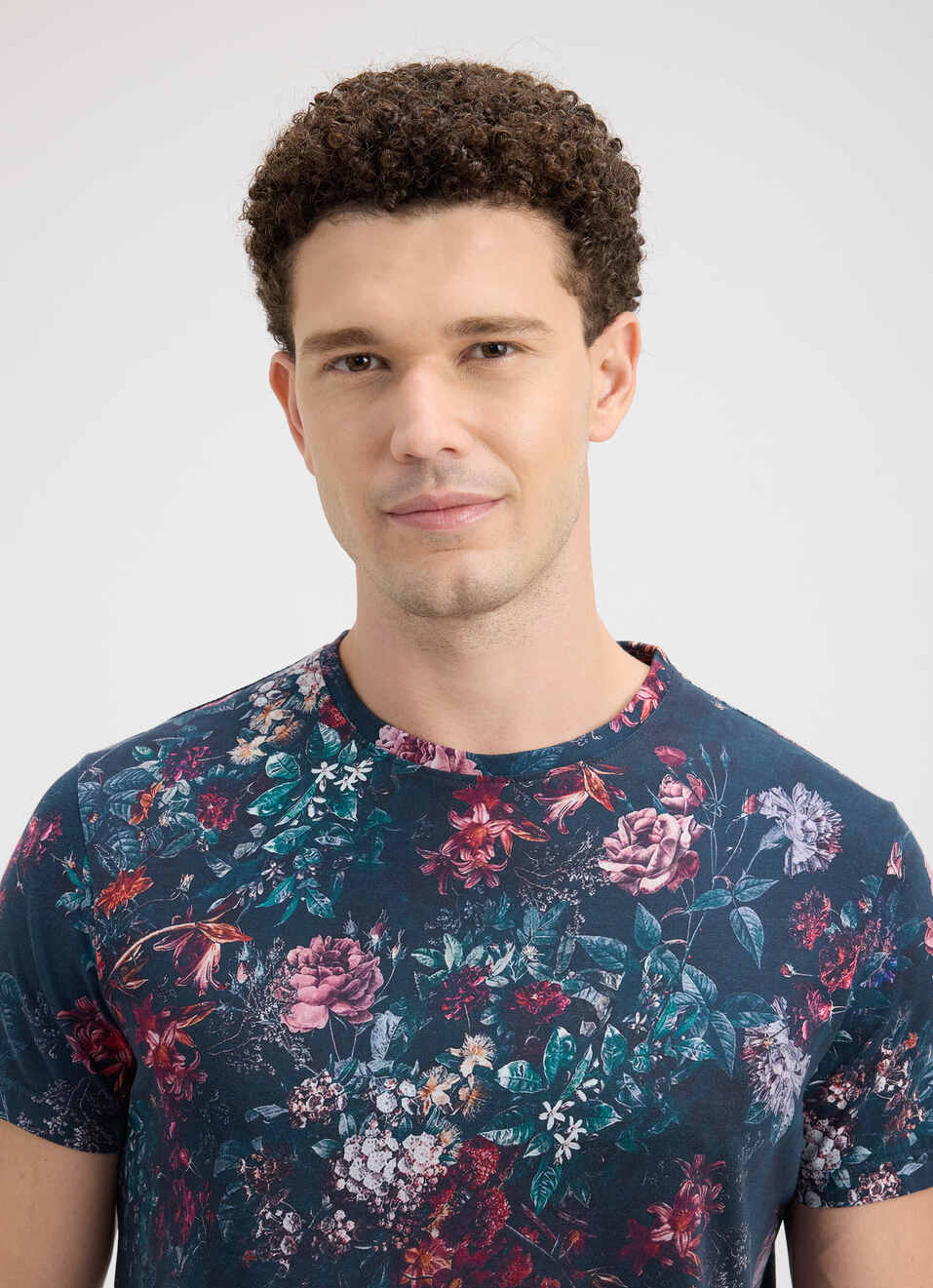 Men Black Floral Gradient Print Short Sleeve T-shirt, , large image number 4