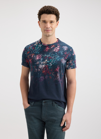 Men Black Floral Gradient Print Short Sleeve T-shirt