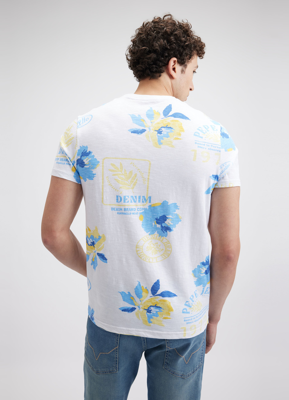 Men White Tropical Print Short Sleeve T-shirt, , large image number 2