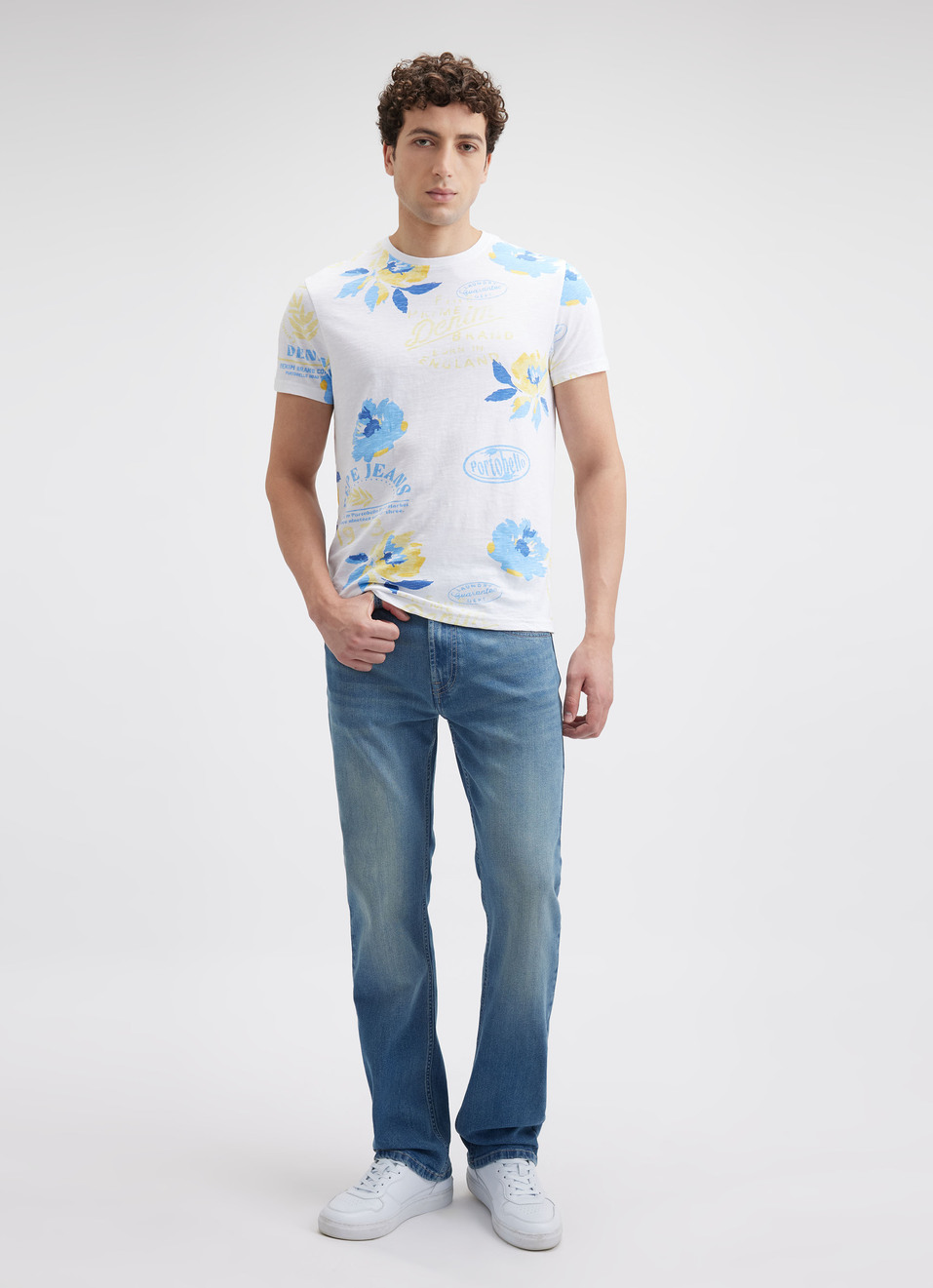 Men White Tropical Print Short Sleeve T-shirt, , large image number 5