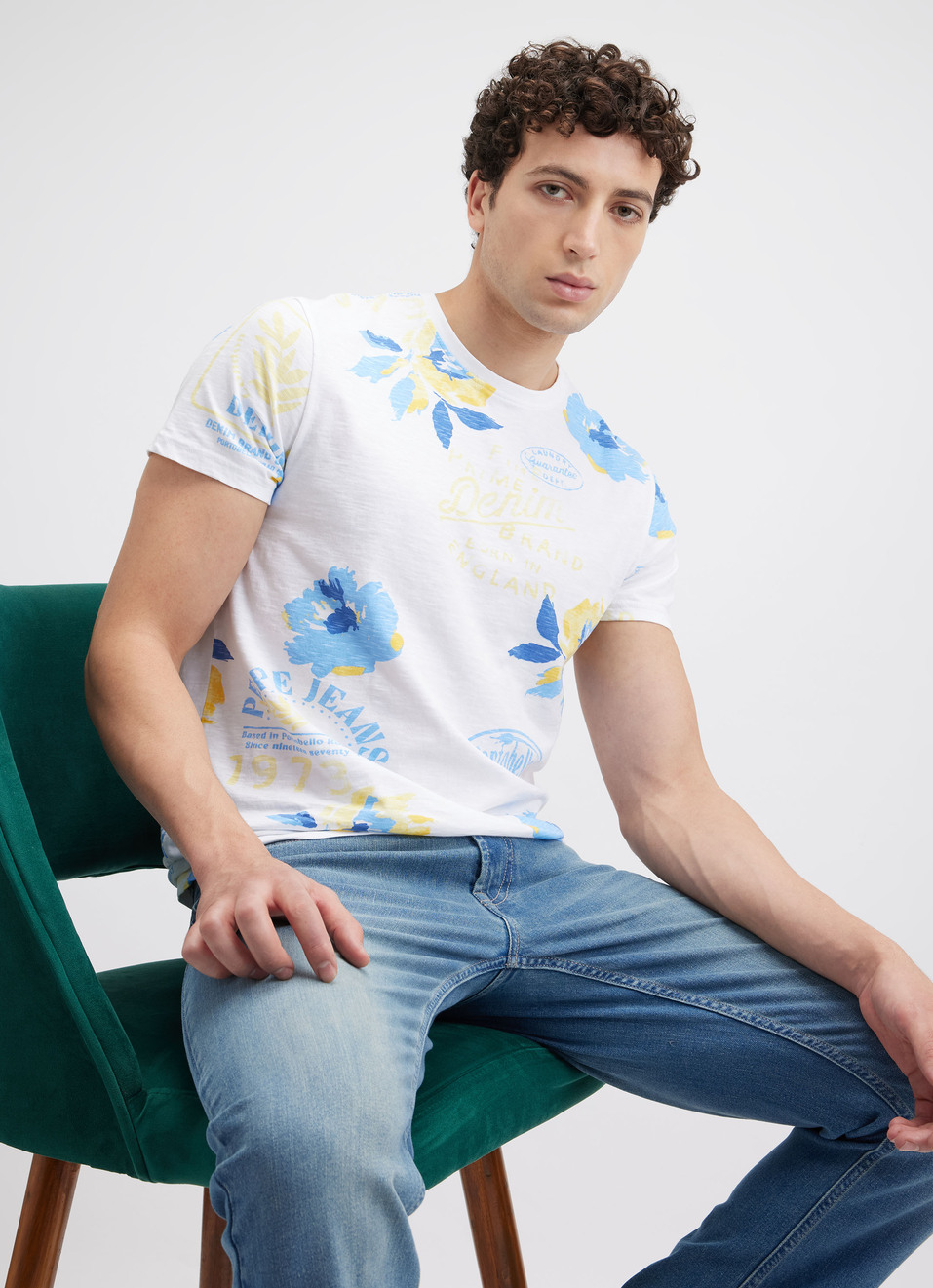 Men White Tropical Print Short Sleeve T-shirt, , large image number 0