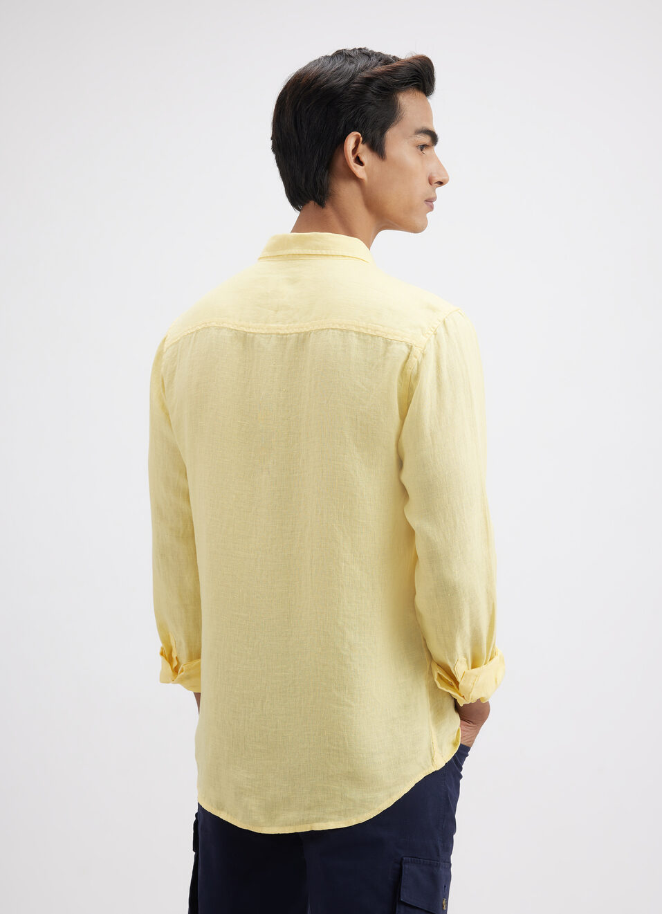 Men Yellow Pure Linen Full Sleeve Shirt, , large image number 2