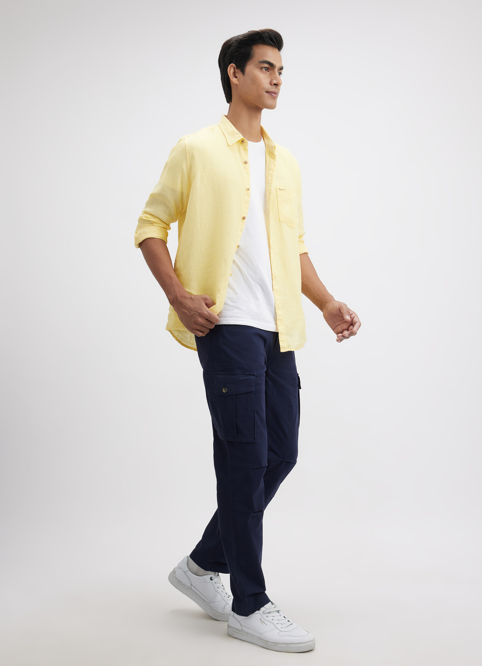 Men Yellow Pure Linen Full Sleeve Shirt, , large image number 5