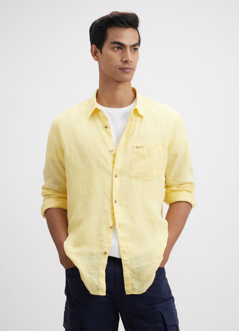Men Yellow Pure Linen Full Sleeve Shirt