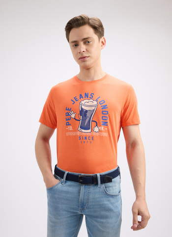 Men Orange Quirky Print Short Sleeve T-shirt