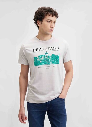 Men Grey Photographic Print Short Sleeve T-shirt