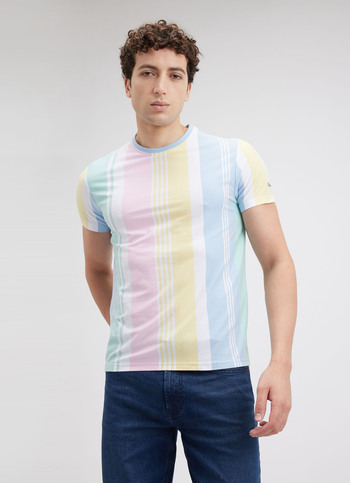 Men Blue Colour Stripe Short Sleeve T-shirt