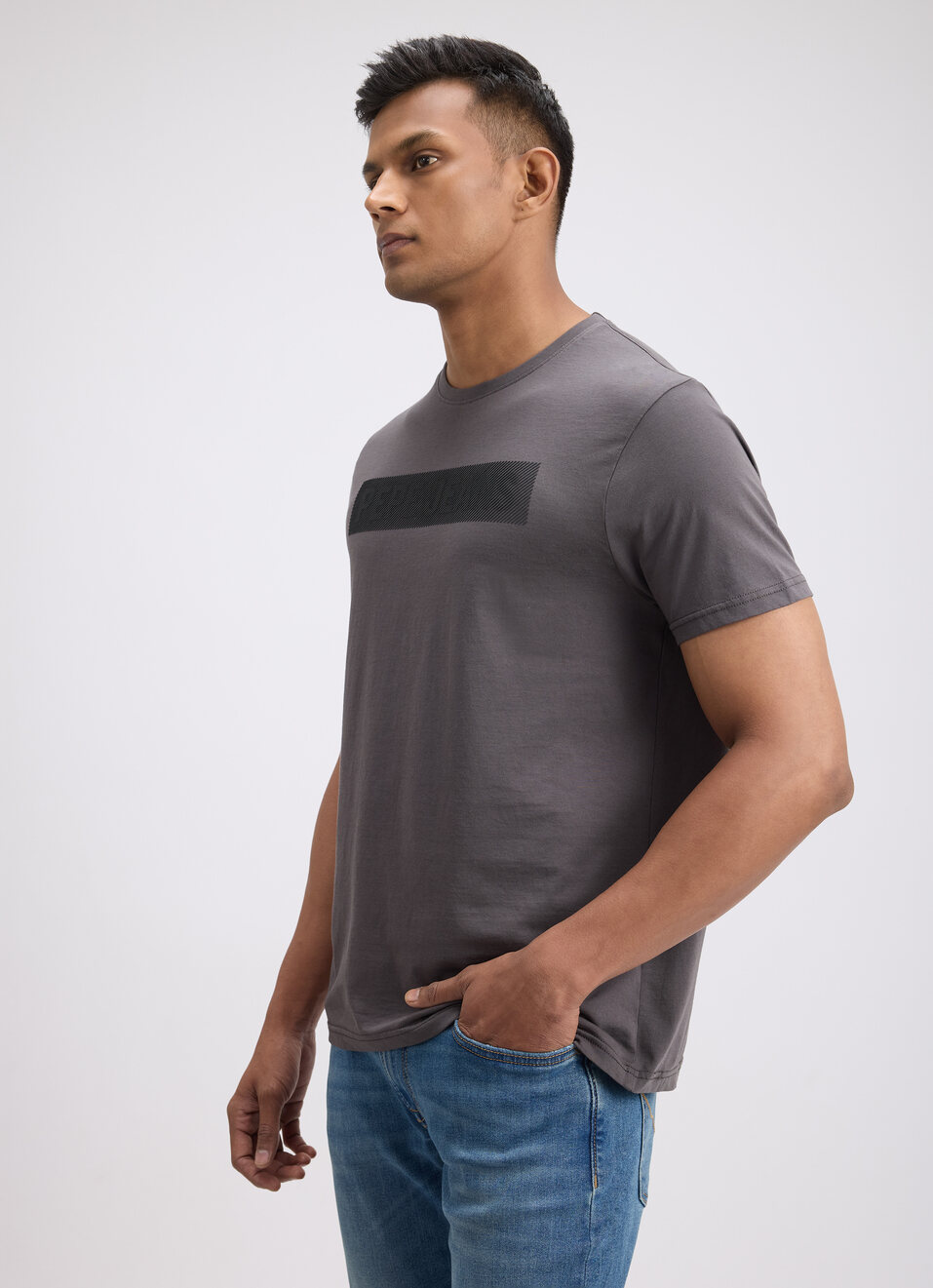 Men Grey Graphic Print Short Sleeve T-shirt, , large image number 3