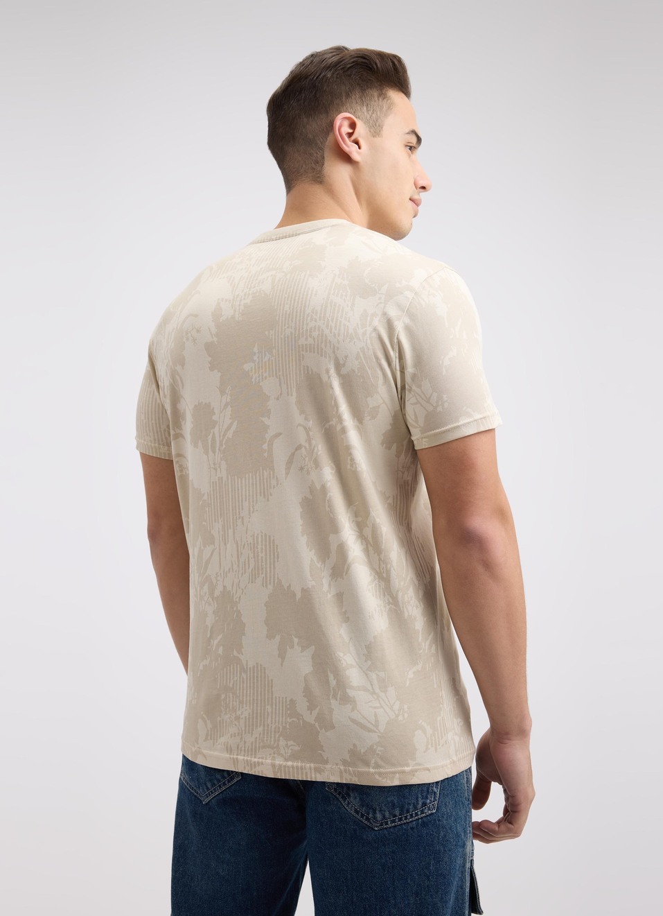 Men Ivory Tropical Print Short Sleeve T-shirt, , large image number 2