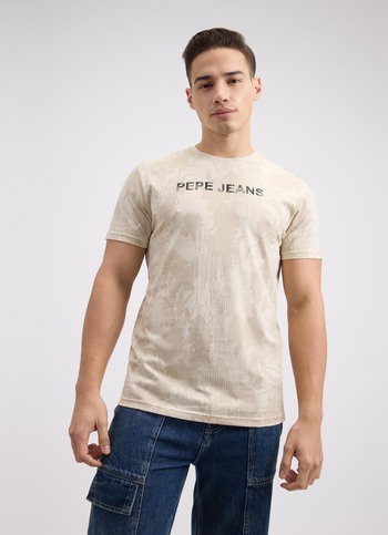 Men Ivory Tropical Print Short Sleeve T-shirt