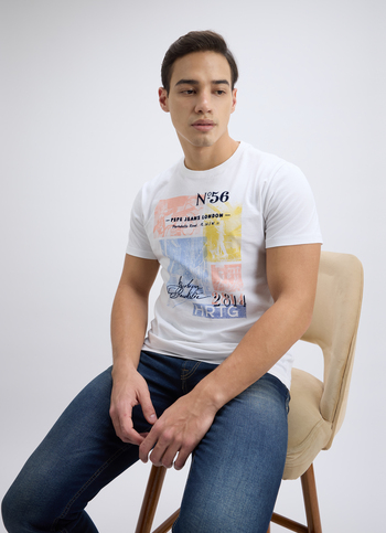 Men White Photographic Print Short Sleeve T-shirt