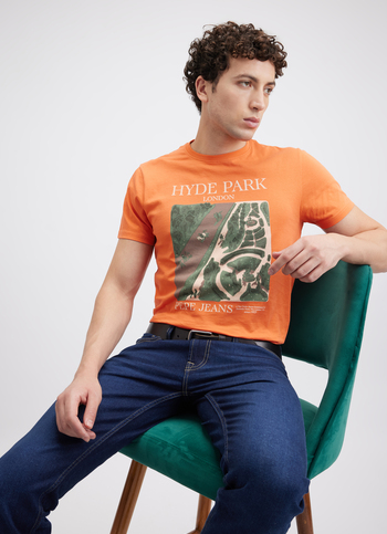 Men Orange Graphic Print Short Sleeve T-shirt