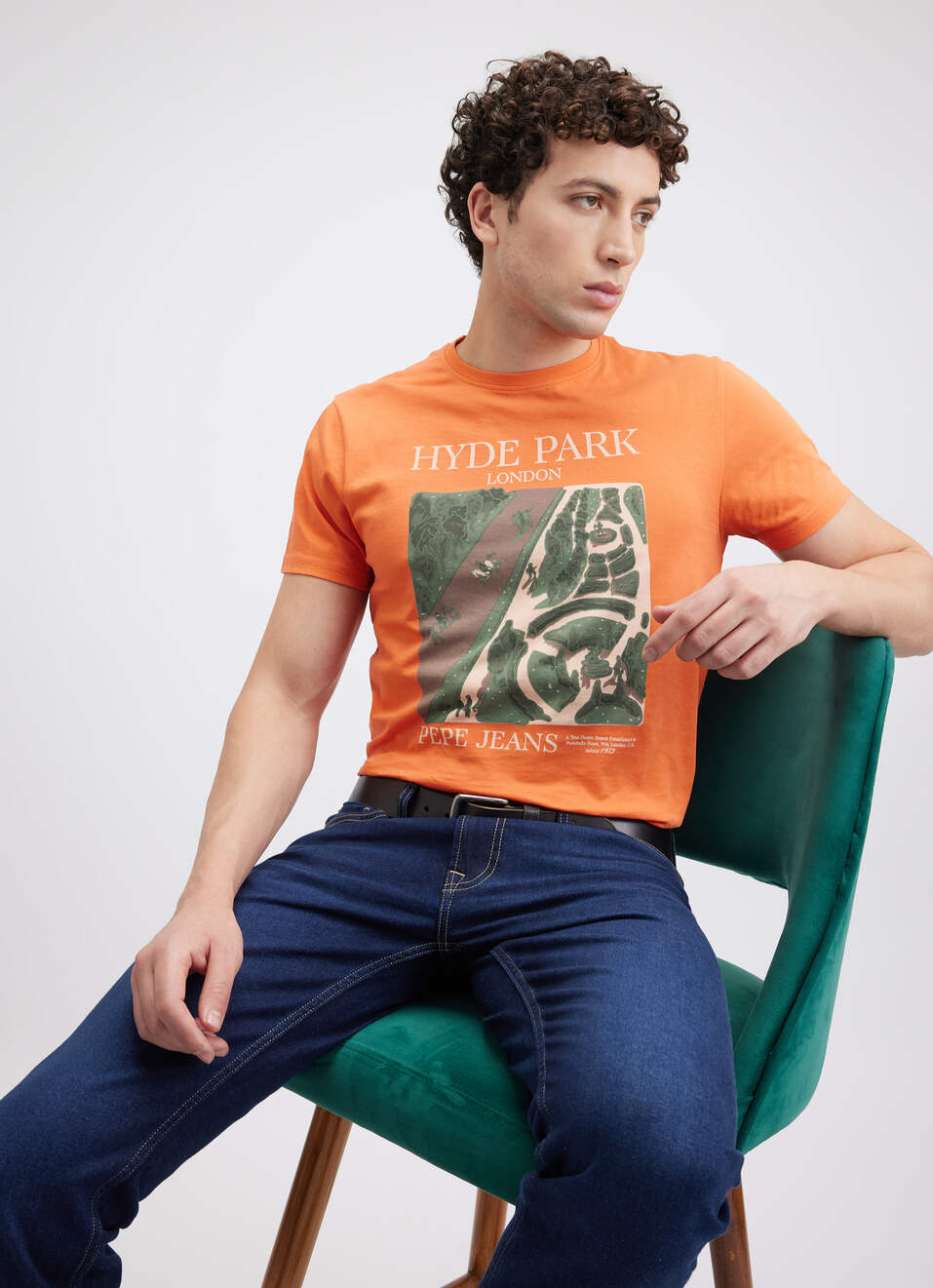 Men Orange Graphic Print Short Sleeve T-shirt, , large image number 0