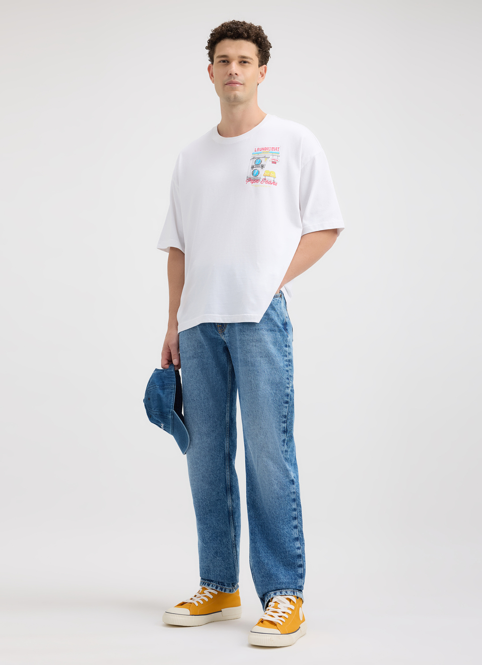 Men White Back Print Short Sleeve Oversized T-shirt, , large image number 5