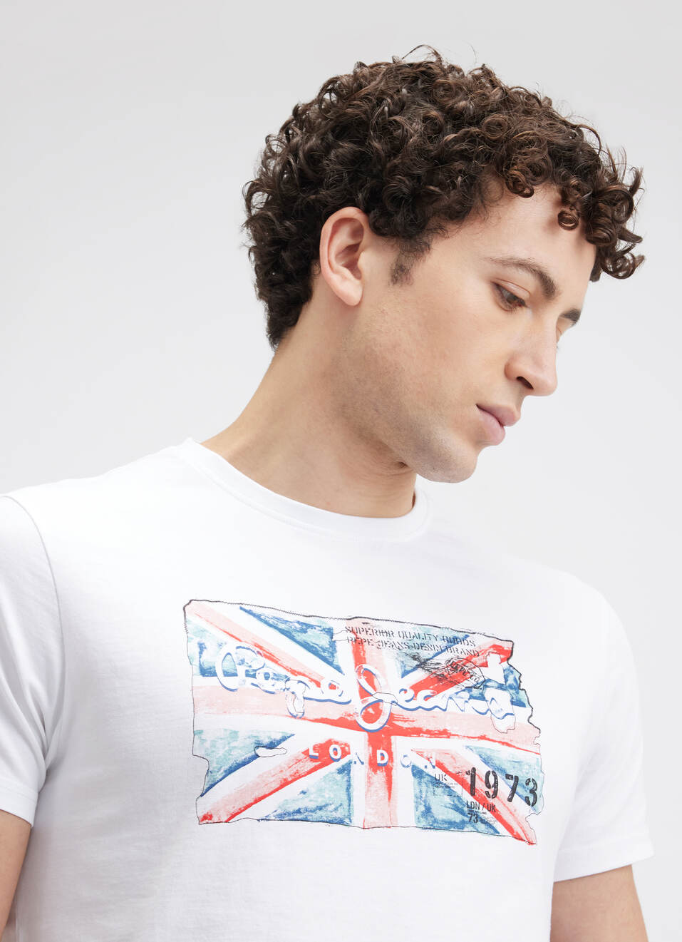 Men White Union Jack Print Short Sleeve T-shirt, , large image number 4