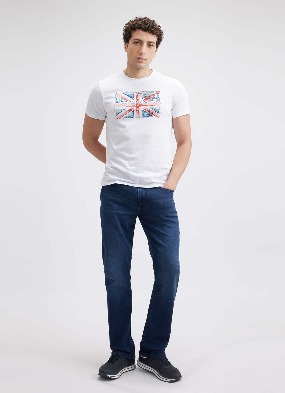 Men White Union Jack Print Short Sleeve T-shirt, , large image number 5