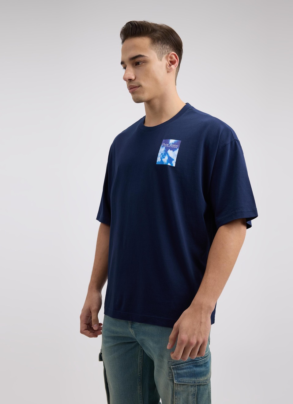 Men Navy Back Print Short Sleeve Oversized T-shirt, , large image number 3