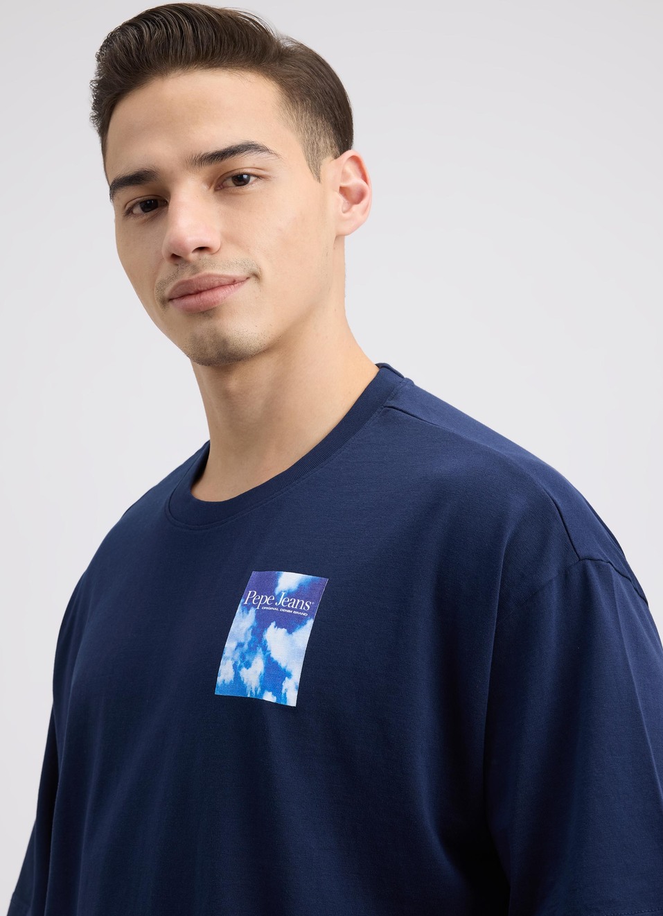 Men Navy Back Print Short Sleeve Oversized T-shirt, , large image number 4