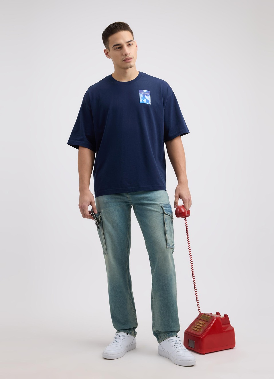 Men Navy Back Print Short Sleeve Oversized T-shirt, , large image number 5