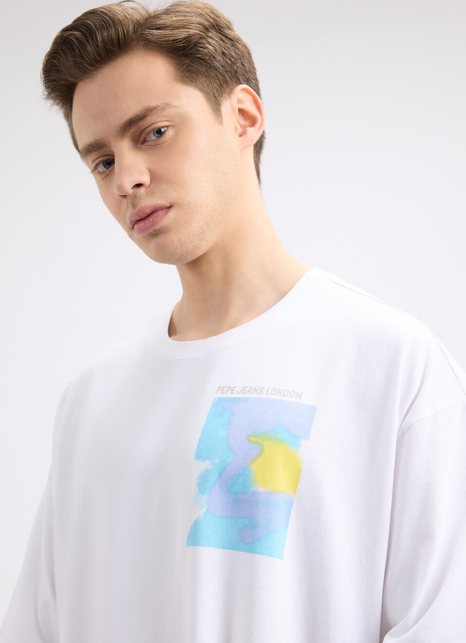 Men White Back Print Short Sleeve Oversized T-shirt, , large image number 4
