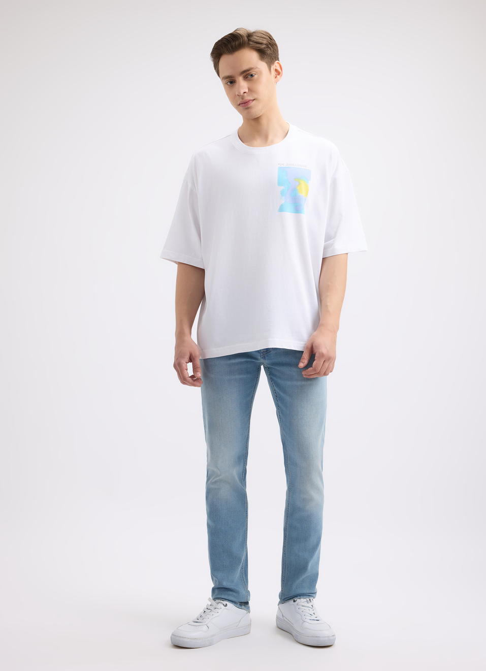 Men White Back Print Short Sleeve Oversized T-shirt, , large image number 5