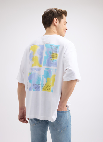 Men White Back Print Short Sleeve Oversized T-shirt