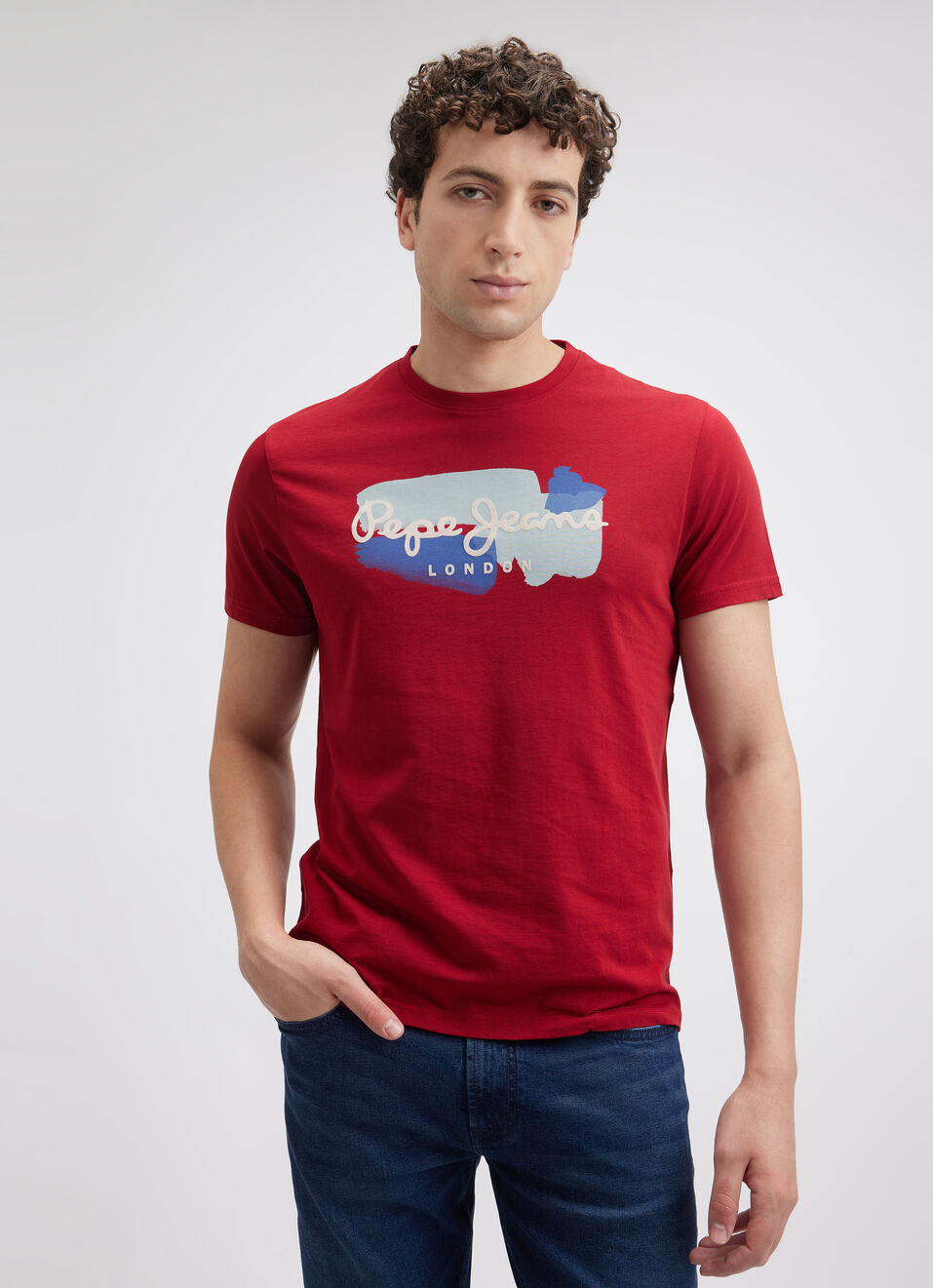 Men Red Graphic Print Short Sleeve T-shirt, , large image number 1