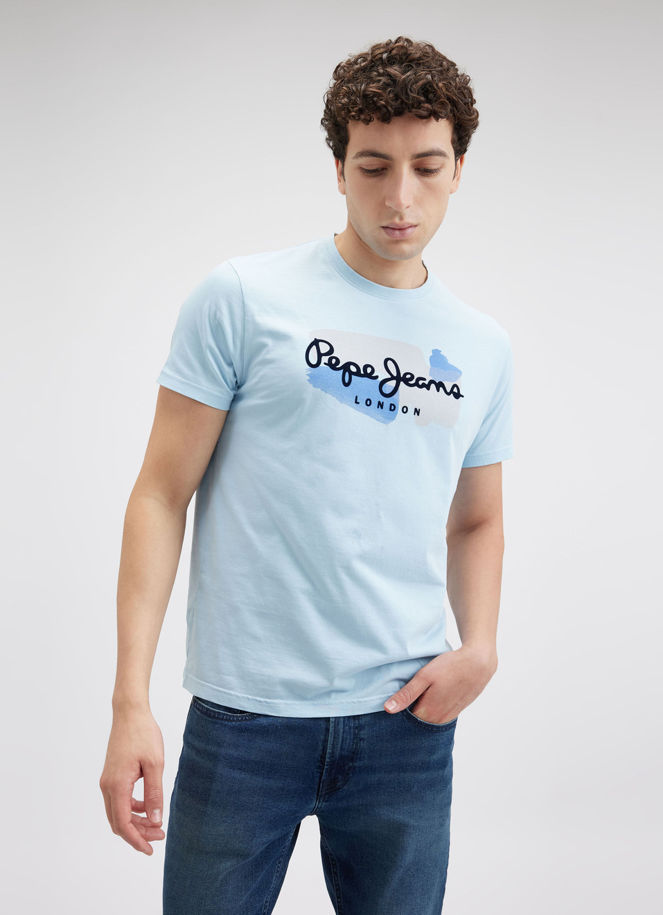 Men Blue Graphic Print Short Sleeve T-shirt, , large image number 1