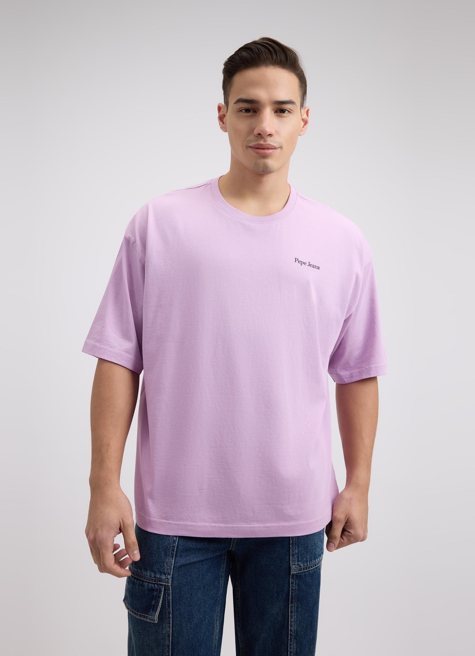 Men Purple Back Print Short Sleeve Oversized T-shirt, , large image number 1
