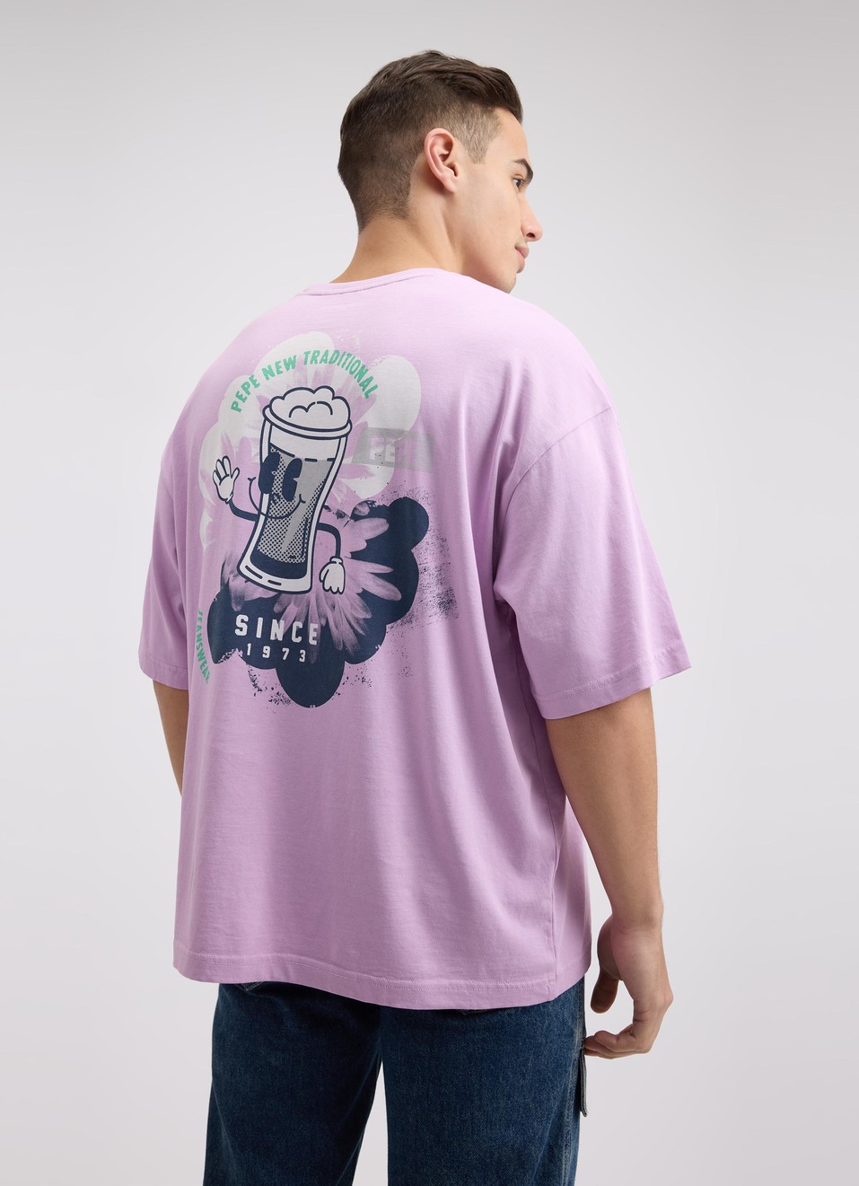 Men Purple Back Print Short Sleeve Oversized T-shirt, , large image number 2