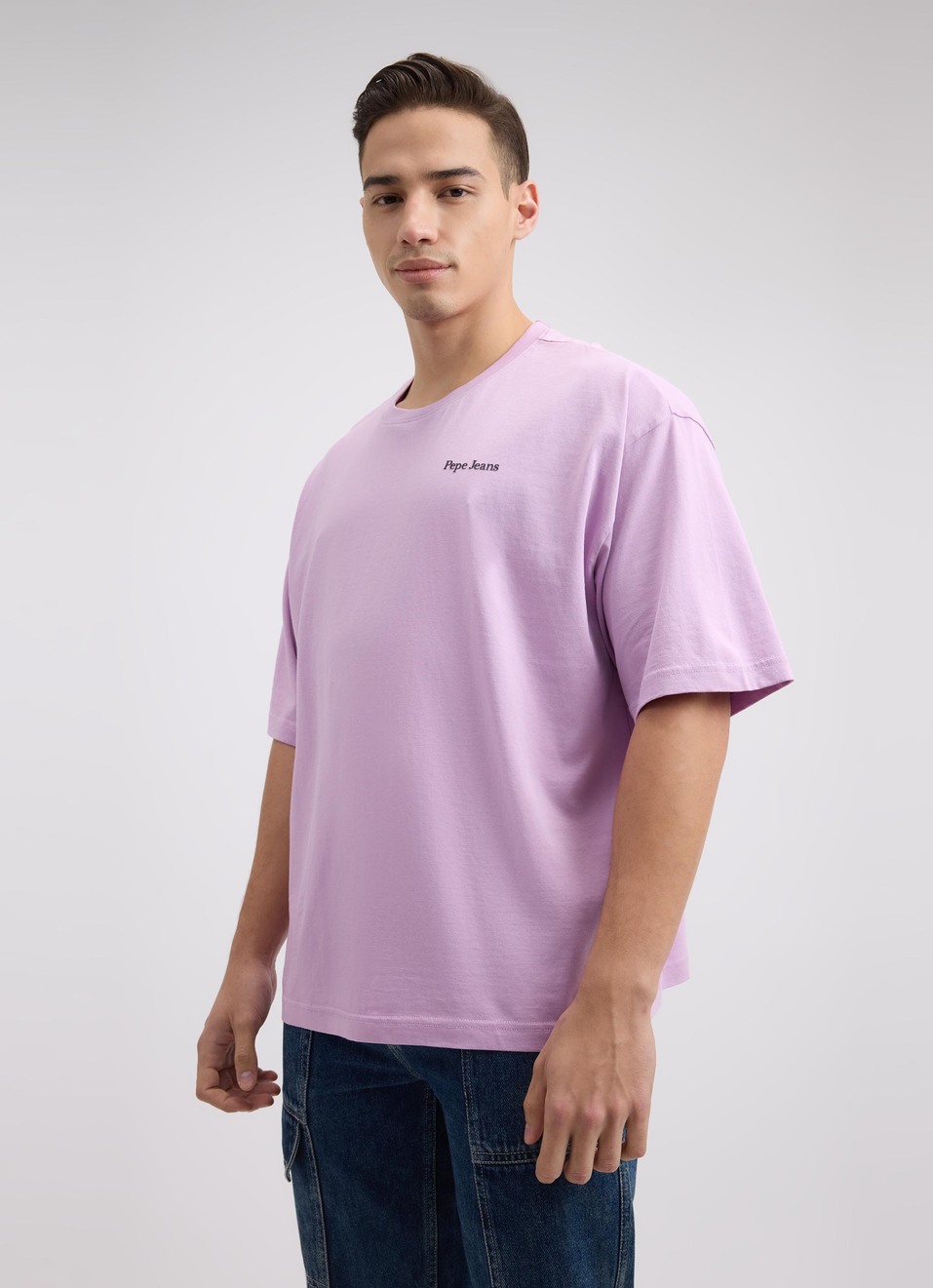 Men Purple Back Print Short Sleeve Oversized T-shirt, , large image number 3