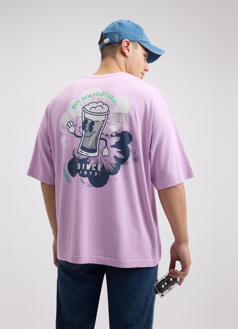 Men Purple Back Print Short Sleeve Oversized T-shirt, , large image number 0