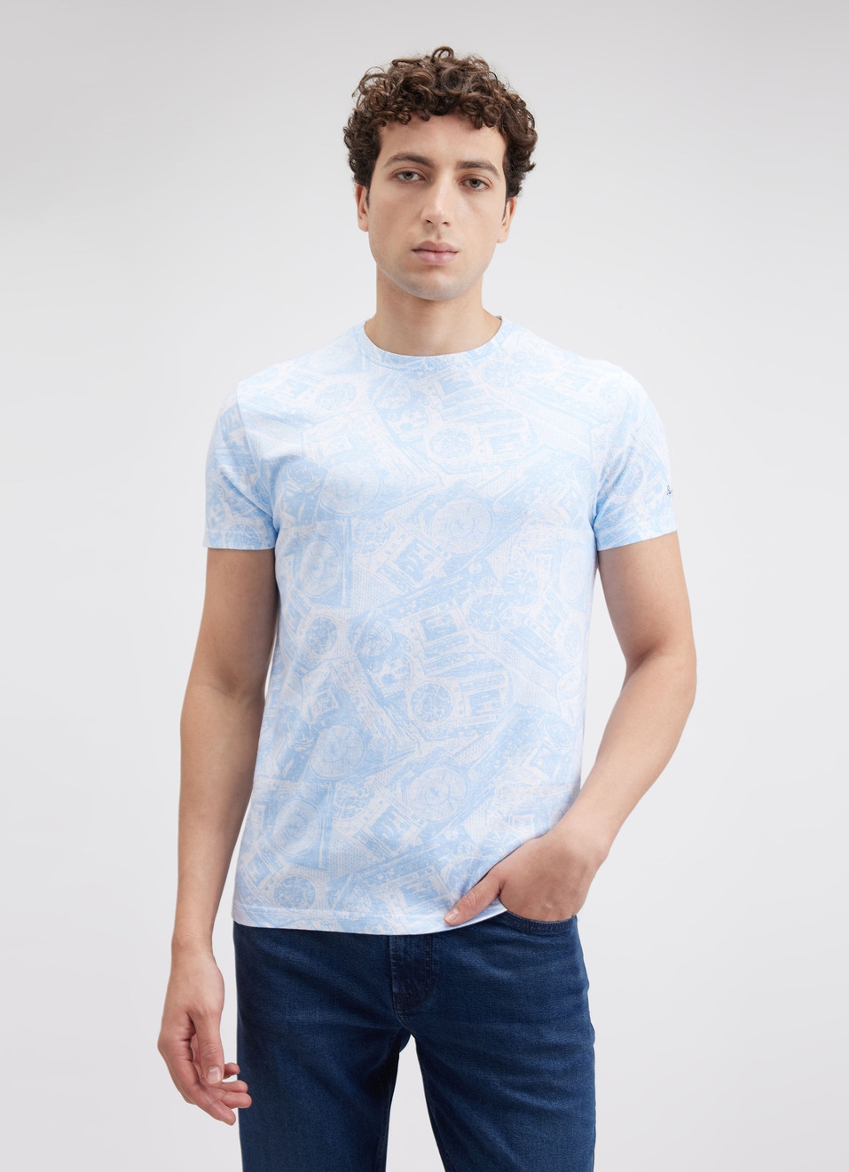 Men Blue All Over Print Short Sleeve T-shirt, , large image number 1