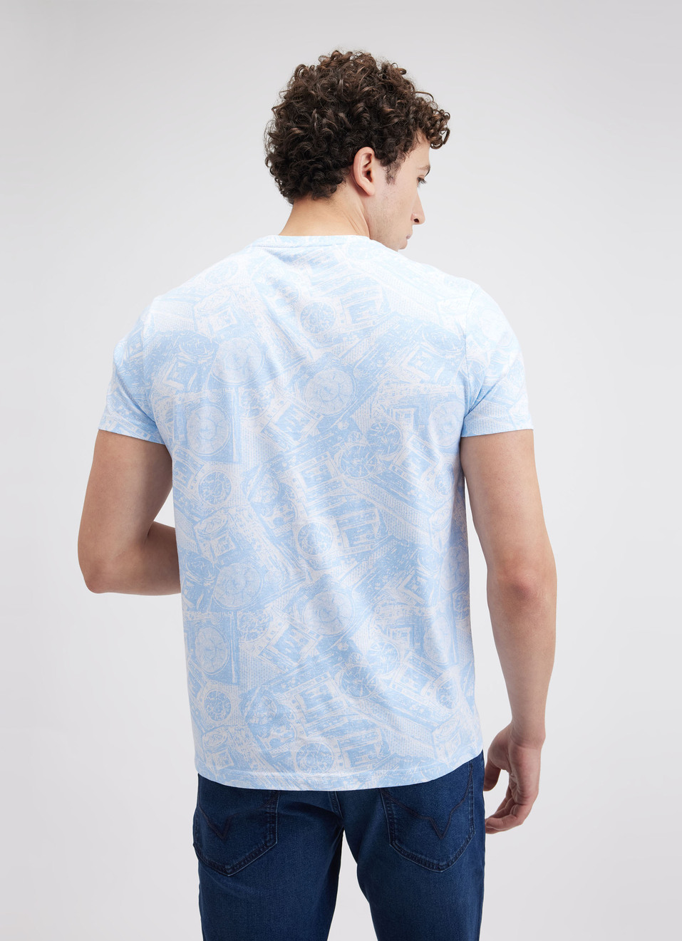 Men Blue All Over Print Short Sleeve T-shirt, , large image number 2
