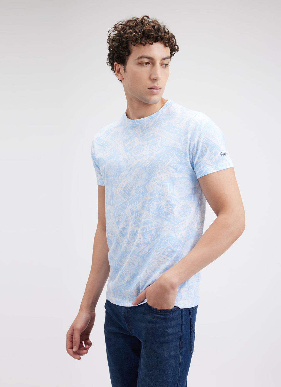 Men Blue All Over Print Short Sleeve T-shirt, , large image number 3