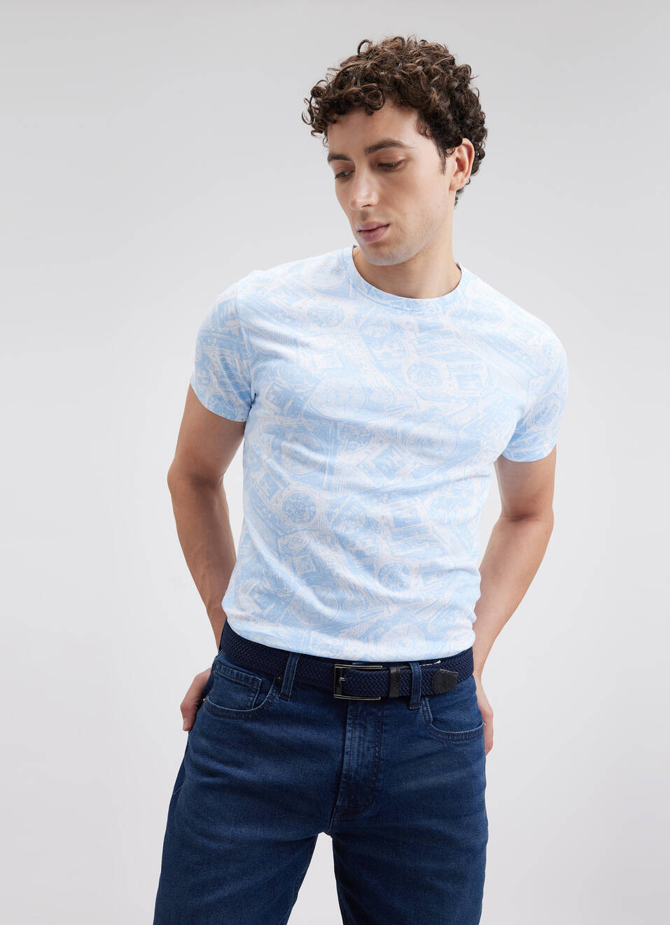 Men Blue All Over Print Short Sleeve T-shirt, , large image number 0