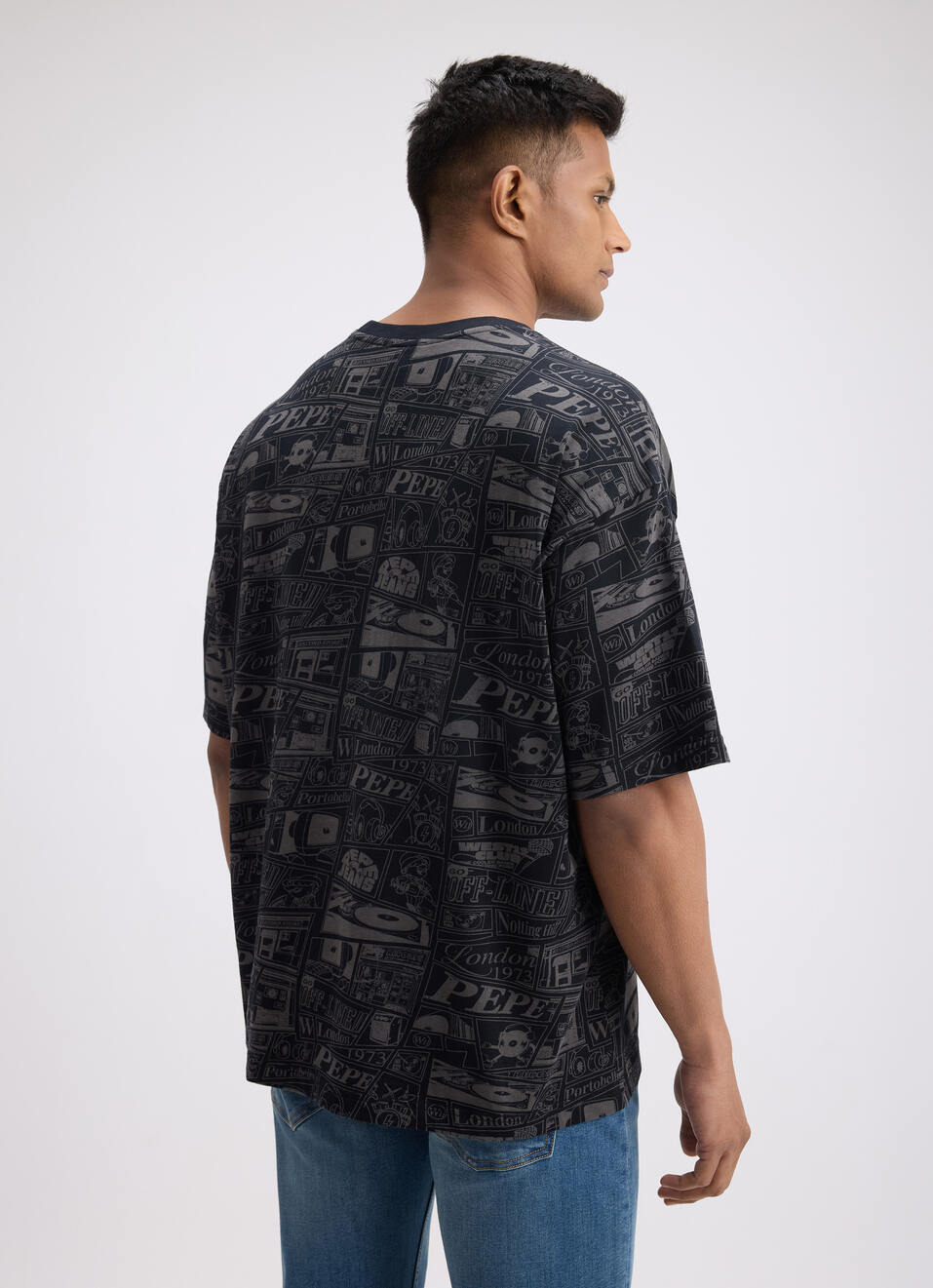 Men Black Graphic Print Short Sleeve Oversized T-shirt, , large image number 2
