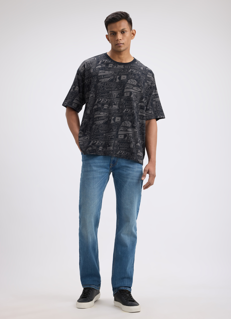 Men Black Graphic Print Short Sleeve Oversized T-shirt, , large image number 5