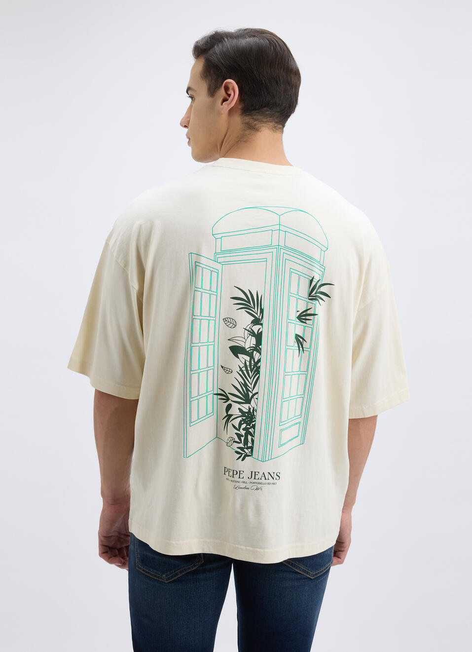 Men Off White Back Print Short Sleeve Oversized T-shirt, , large image number 2