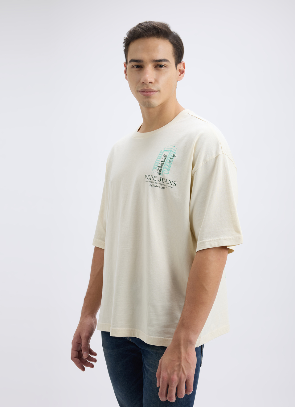 Men Off White Back Print Short Sleeve Oversized T-shirt, , large image number 3