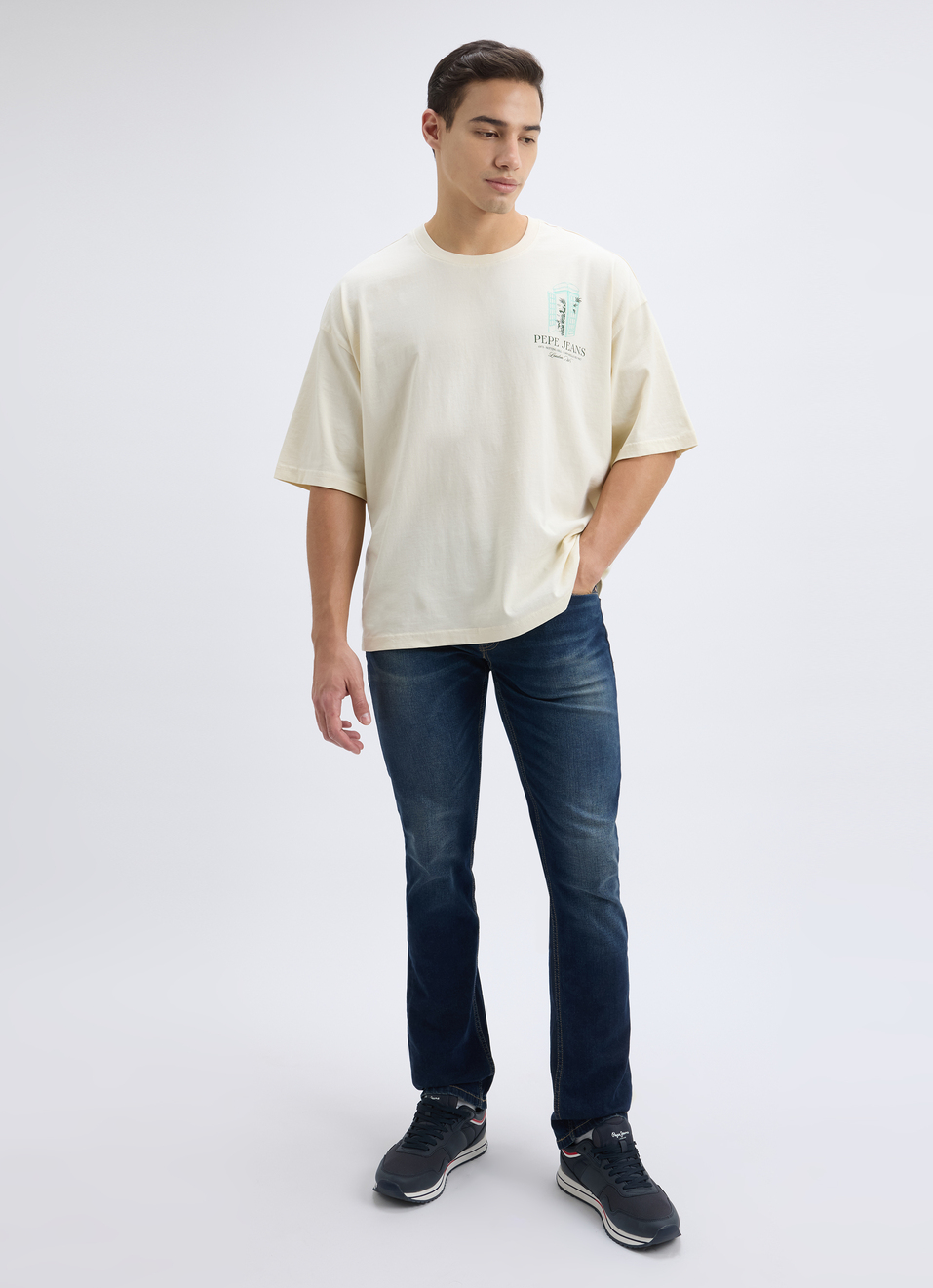 Men Off White Back Print Short Sleeve Oversized T-shirt, , large image number 5