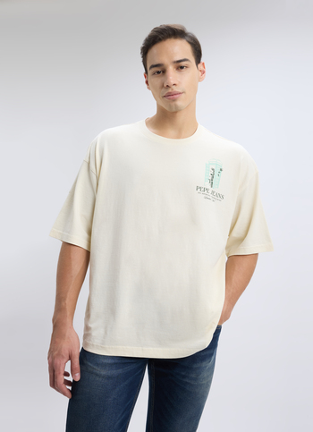 Men Off White Back Print Short Sleeve Oversized T-shirt