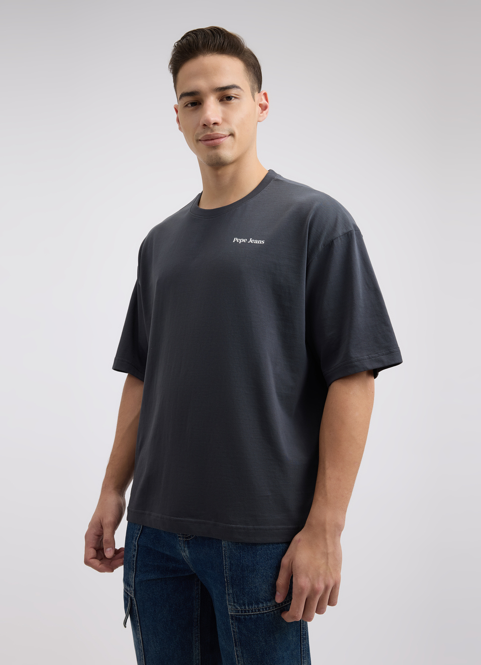 Men Grey Back Print Short Sleeve Oversized T-shirt, , large image number 3