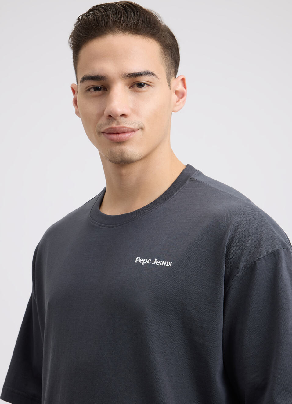 Men Grey Back Print Short Sleeve Oversized T-shirt, , large image number 4