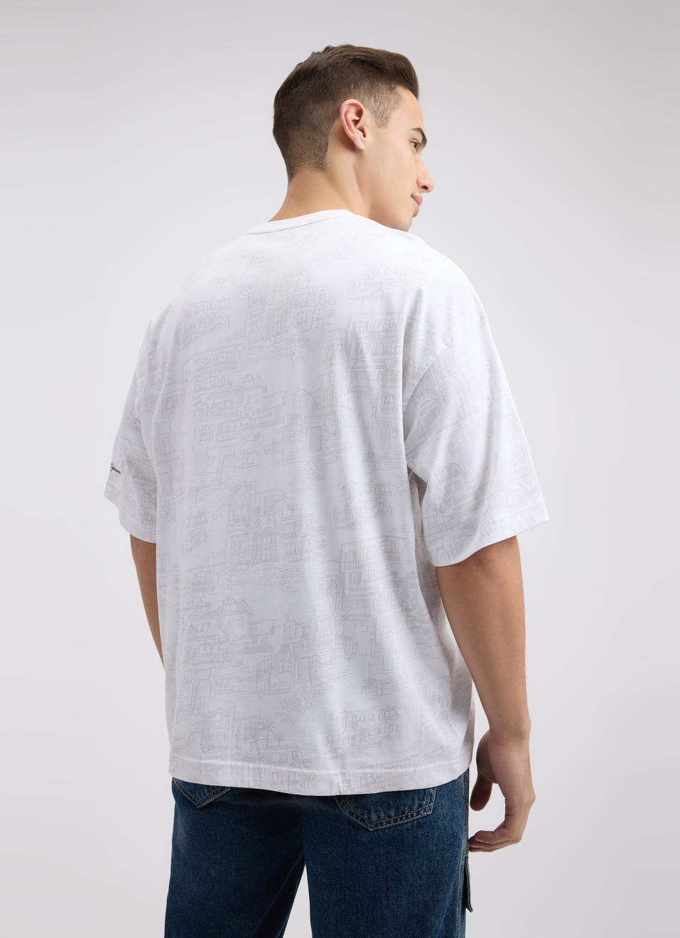 Men White Graphic Print Short Sleeve Oversized T-shirt, , large image number 2